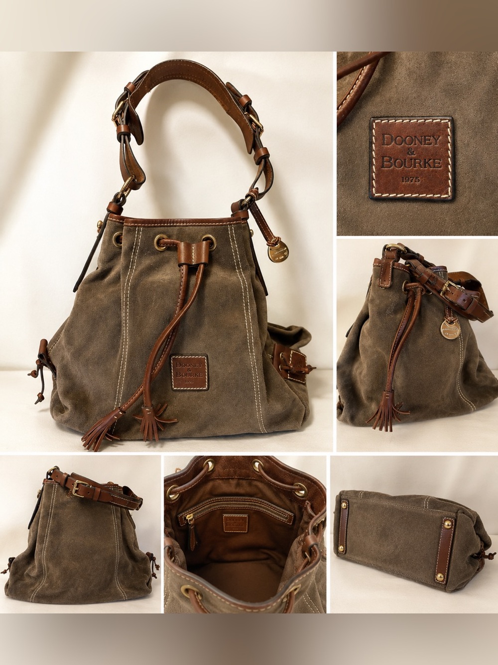 brand new Vintage Dooney & Bourke Suede Drawstring Bucket Bag • gorgeous quality